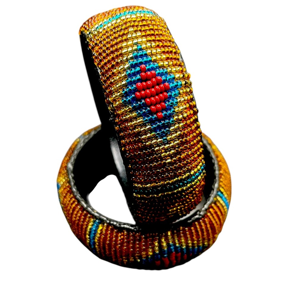 BEADED BANGLE ~ SOFT LEATHER ~ HANDCRAFTED ~ KENYA ~ MAASAI